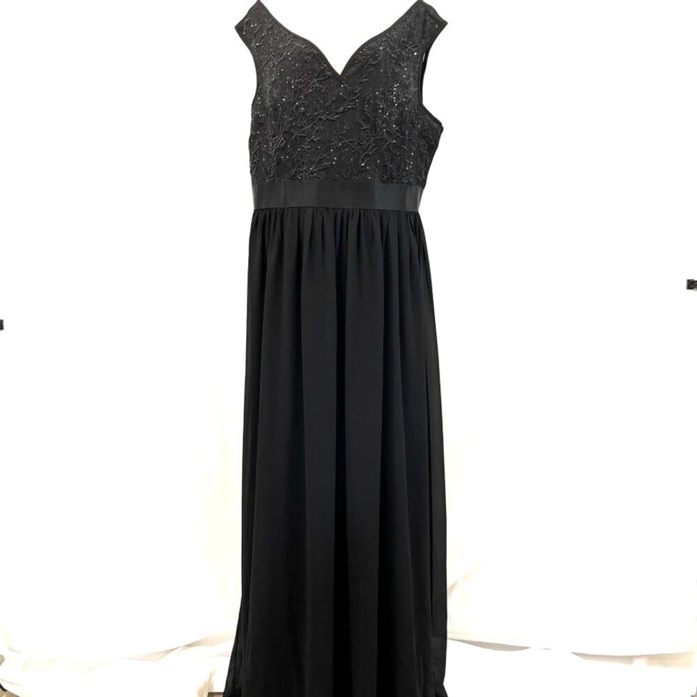 Miss May black formal maxi gown sleeveless lace sequins 1XL